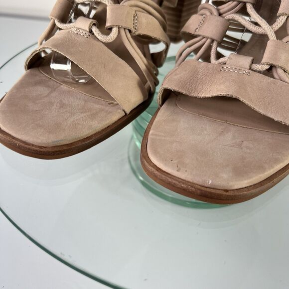 Vince Camuto Kaiann Heel Sandal Nude Suede Leather Lace Up Block Heel - Picture 3 of 9
